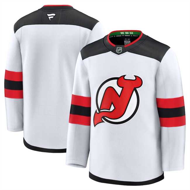 Mens New Jersey Devils Custom White 2024-25 Away Stitched Hockey Jersey